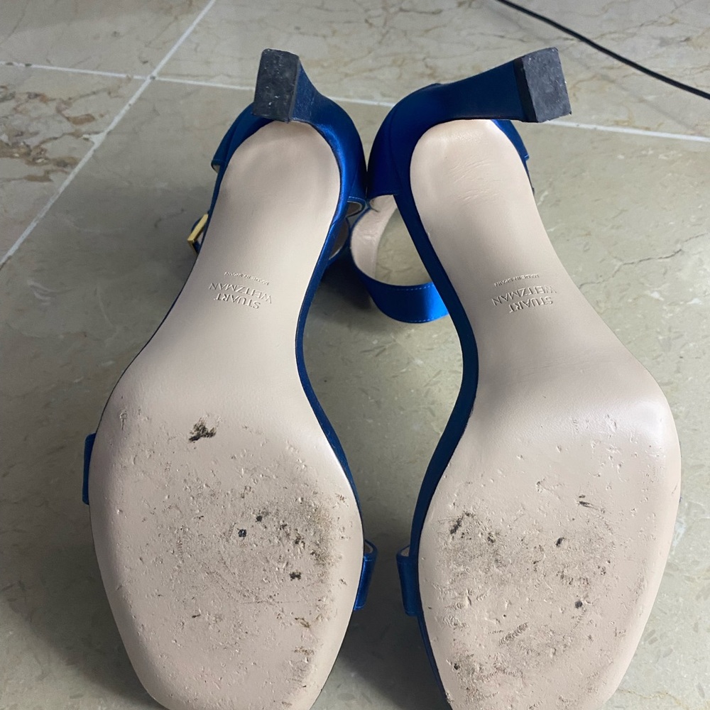 Satin Royal Blue, Ankle Strap Rectangular High He… - image 5